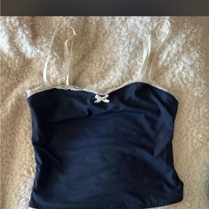Edikted Navy Camisole with Cream Lace Trim